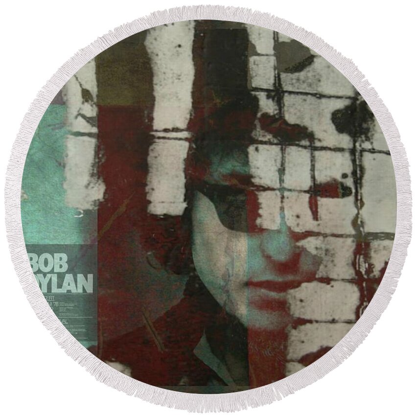 American Round Beach Towel featuring the mixed media Bob Dylan - Dortmund - Poster Series by Paul Lovering