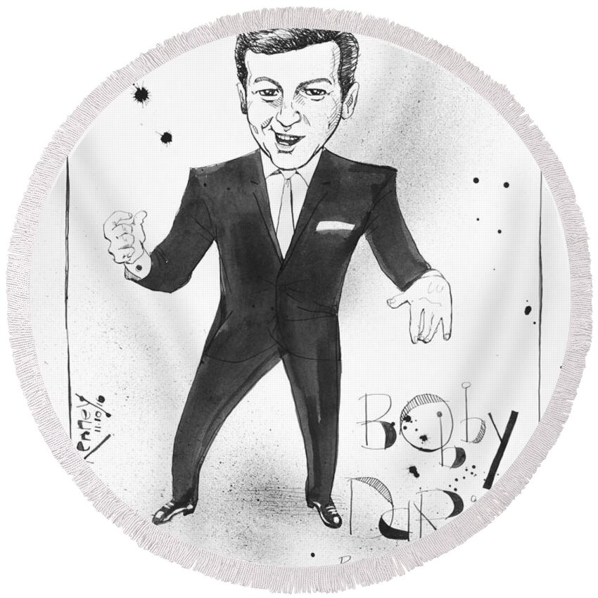  Round Beach Towel featuring the drawing Bobby Darin by Phil Mckenney