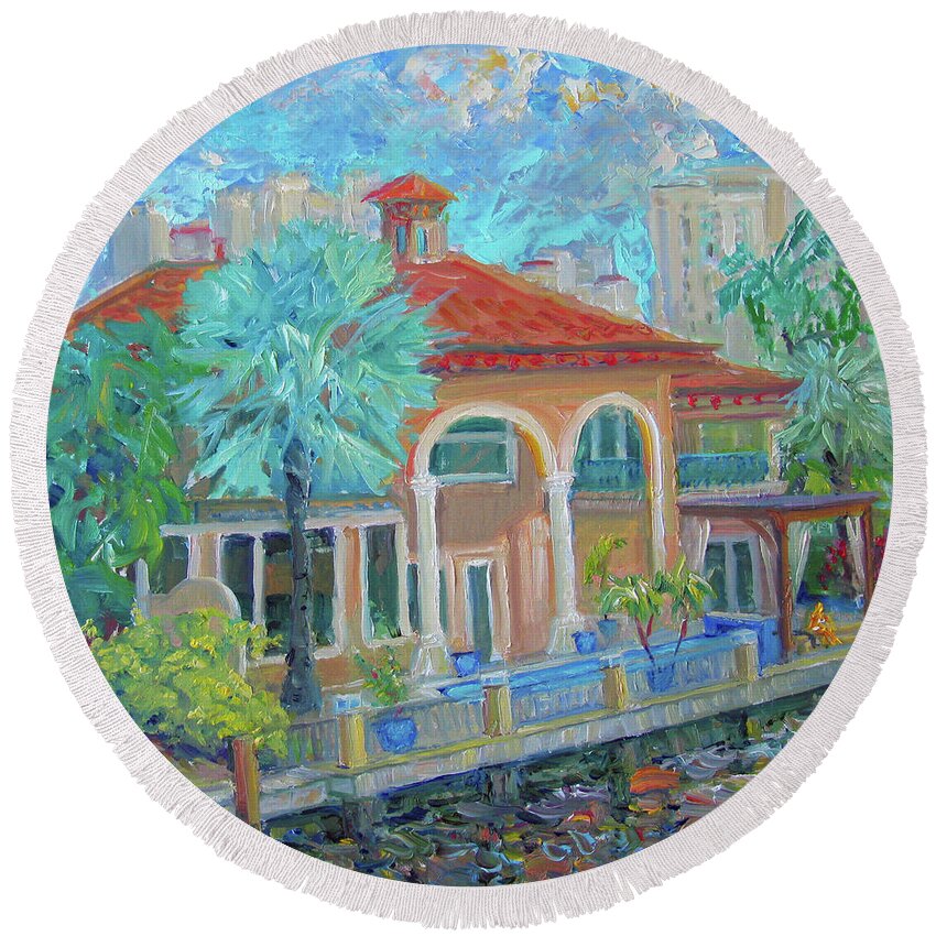 House Round Beach Towel featuring the painting Boca Lifestyle by John McCormick