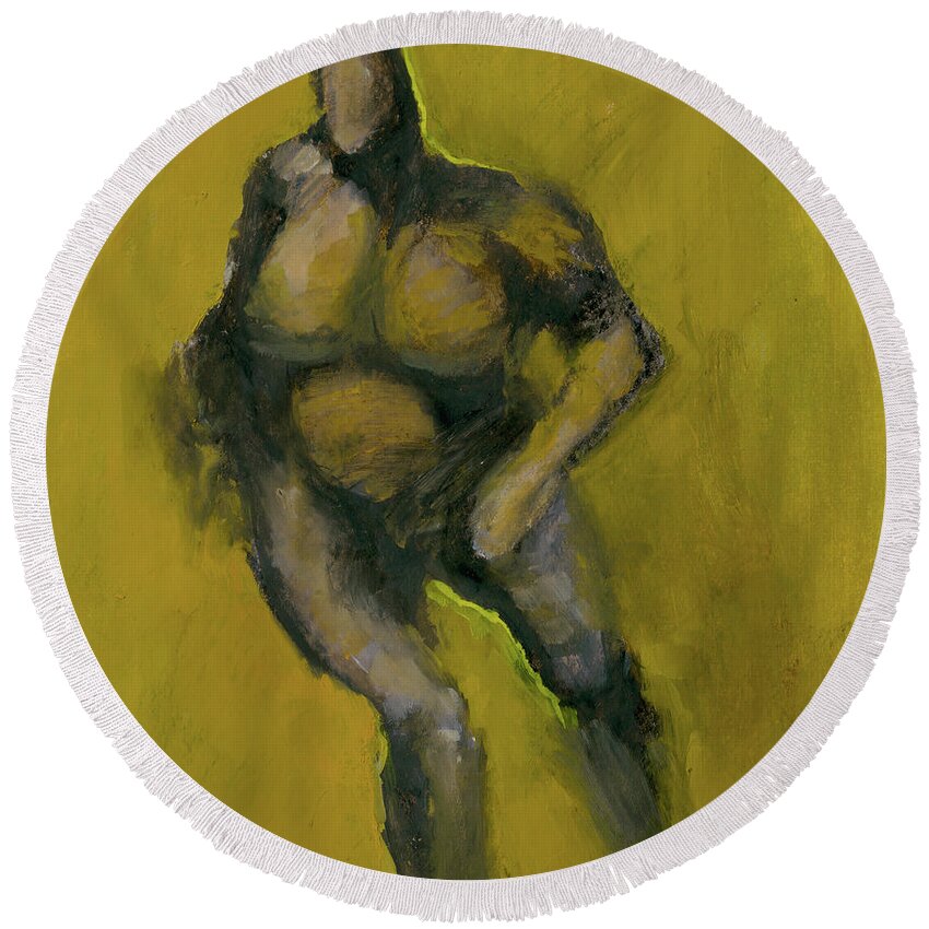 #art Round Beach Towel featuring the painting Body Study 65 by Veronica Huacuja