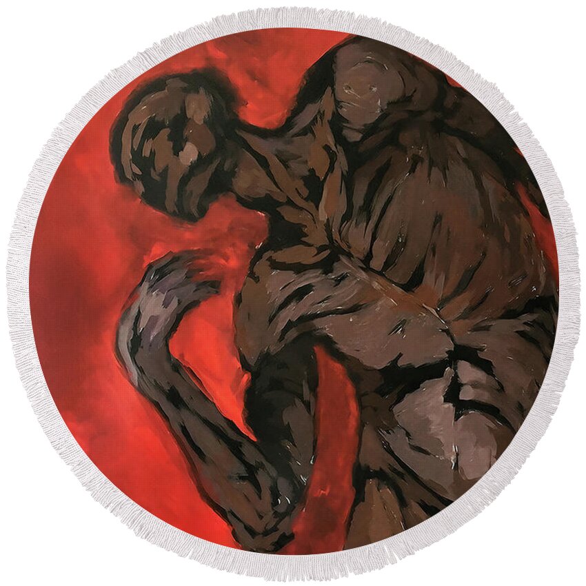 #specola Round Beach Towel featuring the painting Body Study 8 by Veronica Huacuja
