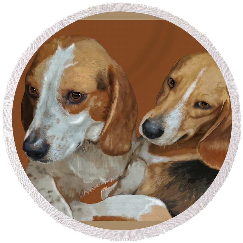 Animal Round Beach Towel featuring the mixed media Bonnie and Clyde by Judy Cuddehe