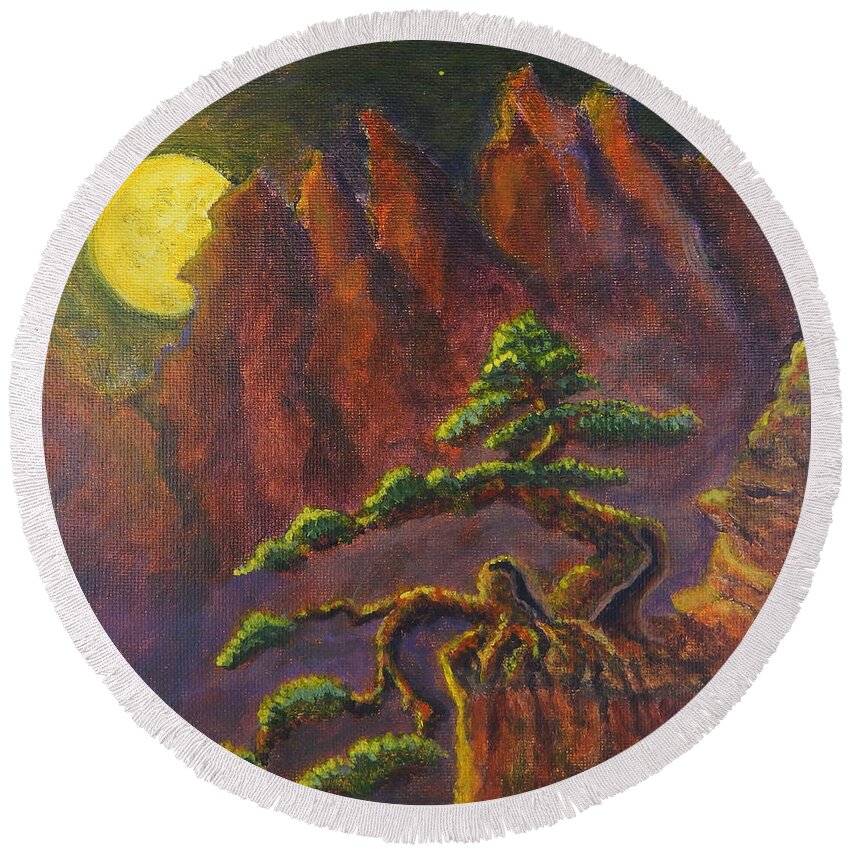 Moon Round Beach Towel featuring the painting Bonsai Moon by Mike Kling