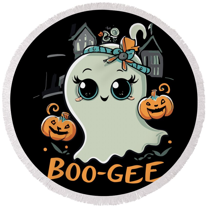 Halloween Round Beach Towel featuring the digital art Boo Gee Cute Halloween Ghost by Flippin Sweet Gear