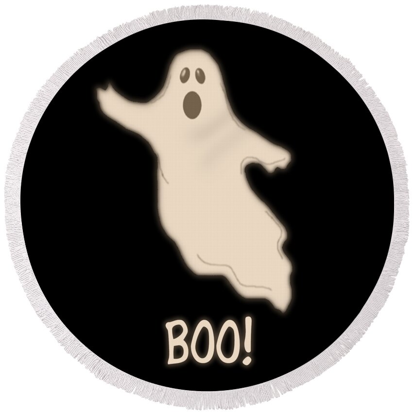 Halloween Round Beach Towel featuring the digital art Boo The Ghost by Flippin Sweet Gear