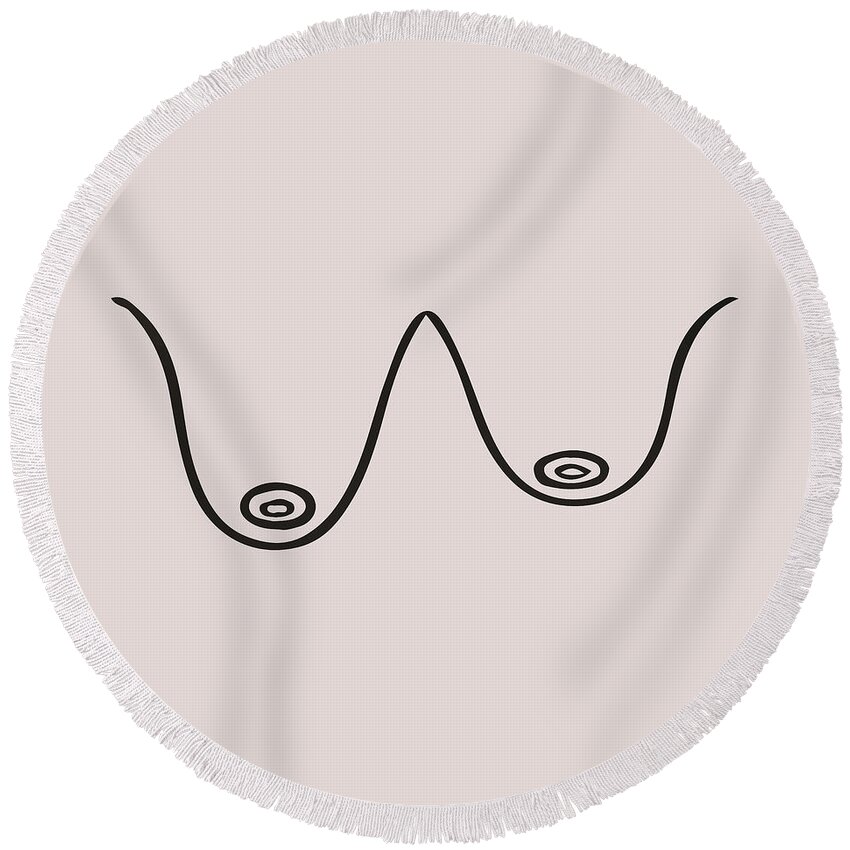 Boobs tits nude line art funny woman abstract breast drawing trendy poster  wall art home decor 2/10 Round Beach Towel