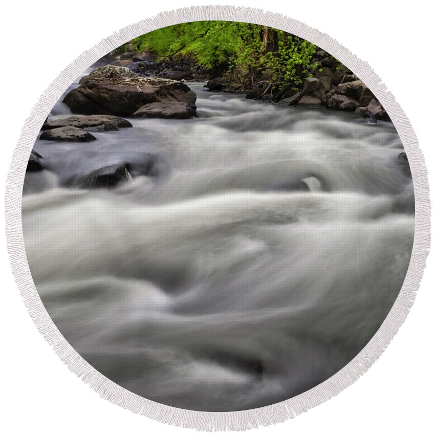 Waterfalls Round Beach Towel featuring the photograph Boonton Falls by Susan Candelario