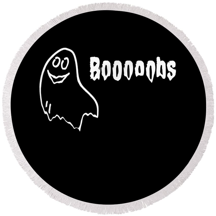 Cool Round Beach Towel featuring the digital art Booooobs Boo Halloween Ghost by Flippin Sweet Gear