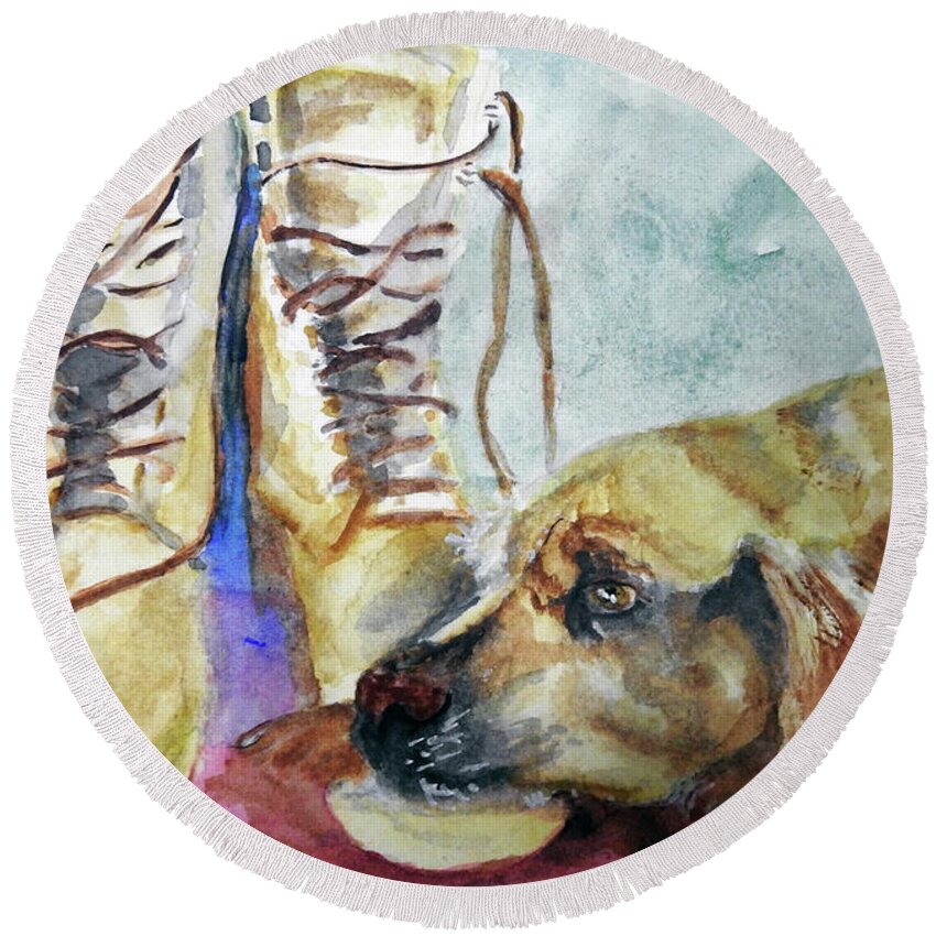 Boots Round Beach Towel featuring the painting Boots by Barbara F Johnson