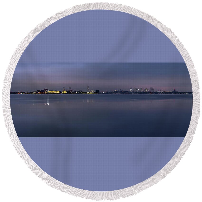 Panorama Photo Round Beach Towel featuring the photograph Boston NightLine by William Bretton