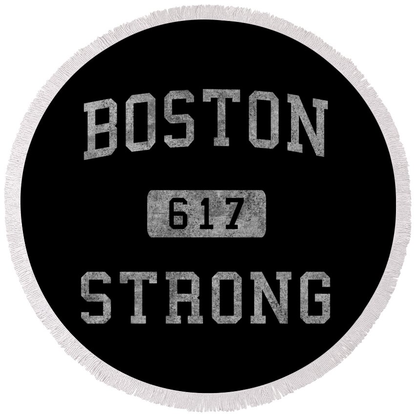 Funny Round Beach Towel featuring the digital art Boston Strong Retro by Flippin Sweet Gear