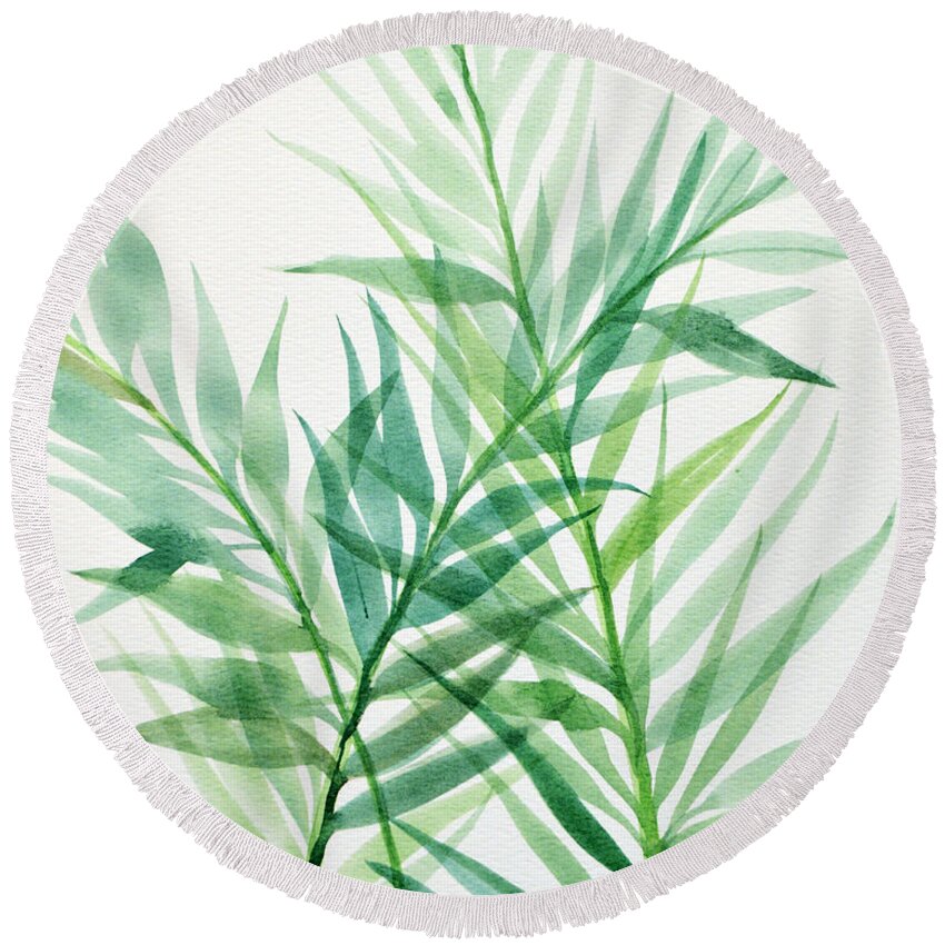 Fern Art Round Beach Towel featuring the painting Botanical #3 by Amy Giacomelli