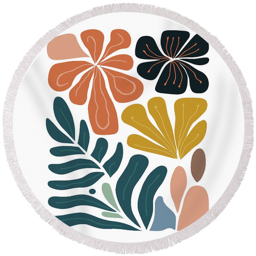 Botanical Flower Round Beach Towel featuring the painting Botanical Flower 12 by Jackie Medow-Jacobson