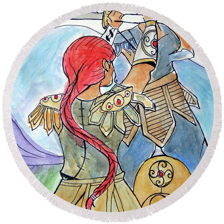 Boudicca Round Beach Towel featuring the painting Boudicca by Loretta Nash