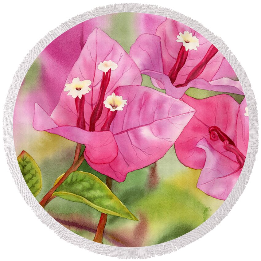 Bougainvillea Round Beach Towel featuring the painting Bougainvillea by Espero Art