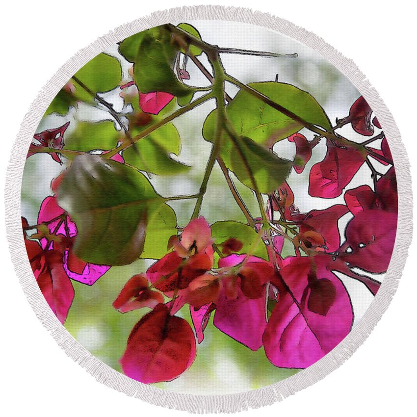 Bougainvillea Round Beach Towel featuring the digital art Bougainvillea Light And Subtle by Kirt Tisdale