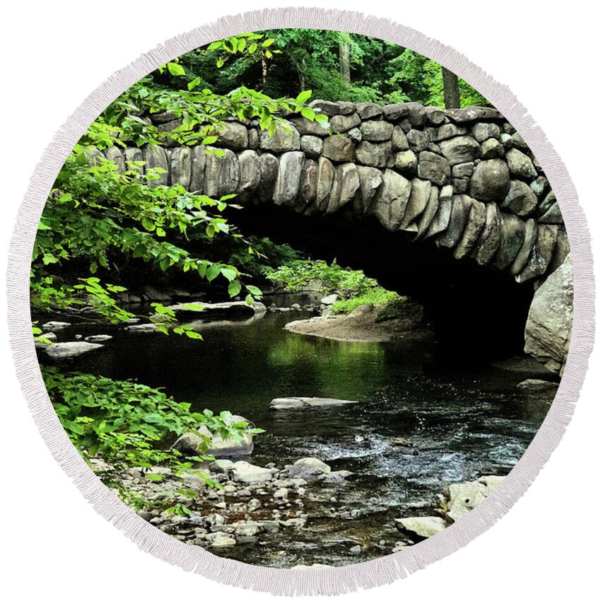 Woodland Round Beach Towel featuring the photograph Boulder Bridge - A Rock Creek Impression by Steve Ember