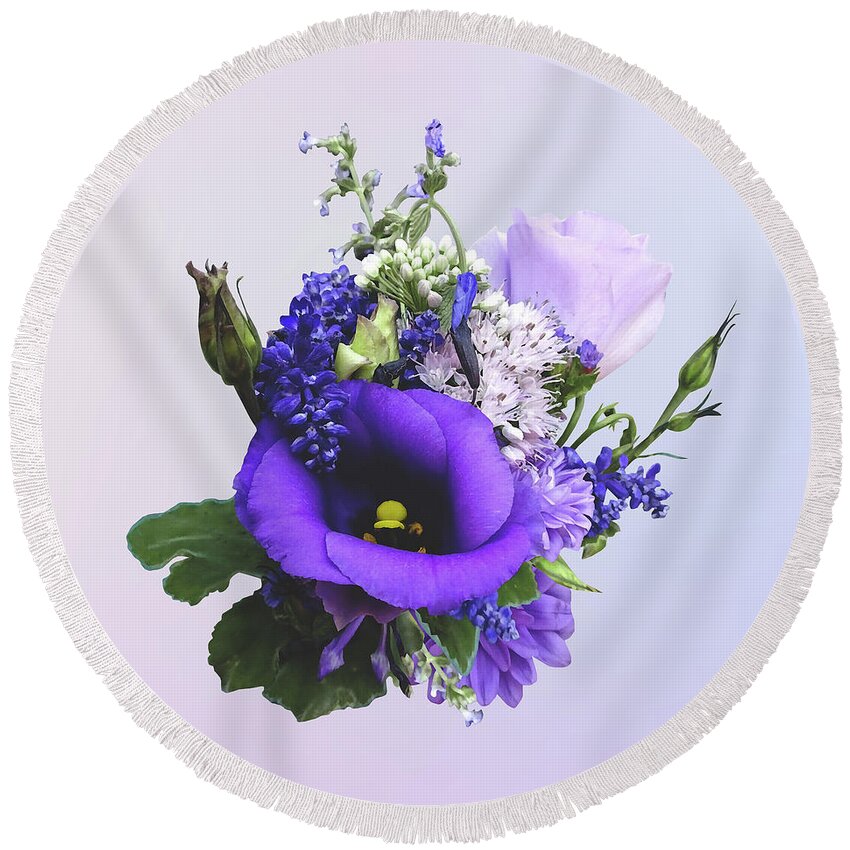 Bouquet Round Beach Towel featuring the photograph Bouquet in Shades of Purple by Susan Savad