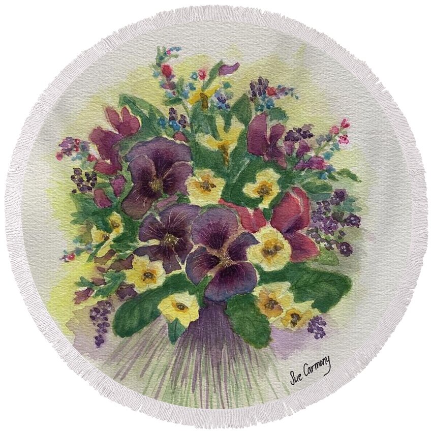 Flowers Round Beach Towel featuring the painting Bouquet of Joy by Sue Carmony
