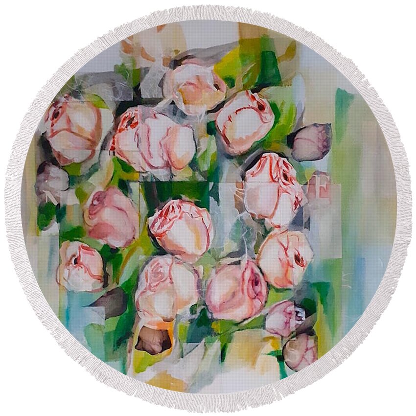 Silk Paper Round Beach Towel featuring the mixed media Bouquet Of Roses by Carolina Prieto Moreno