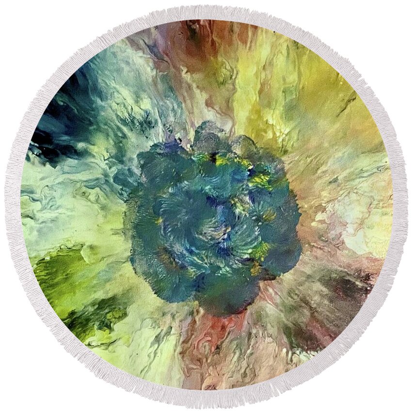 Abstract Round Beach Towel featuring the painting Bouquet by Pour Your heART Out Artworks