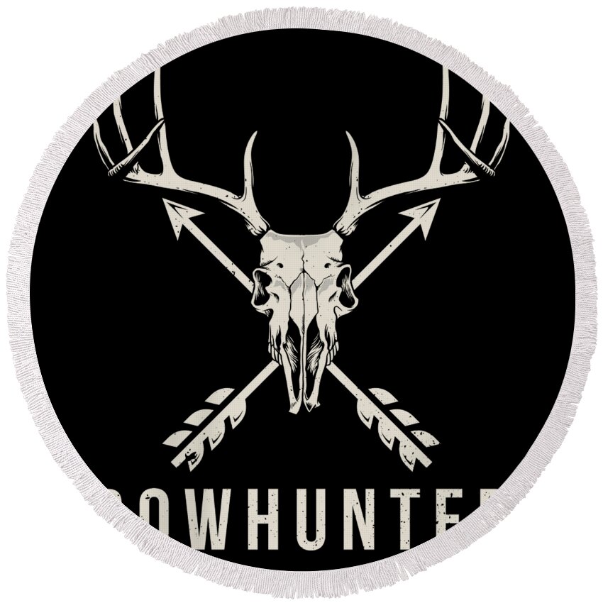 Bowhunter Deer Skull Minimalist Bowhunting Gift Round Beach Towel