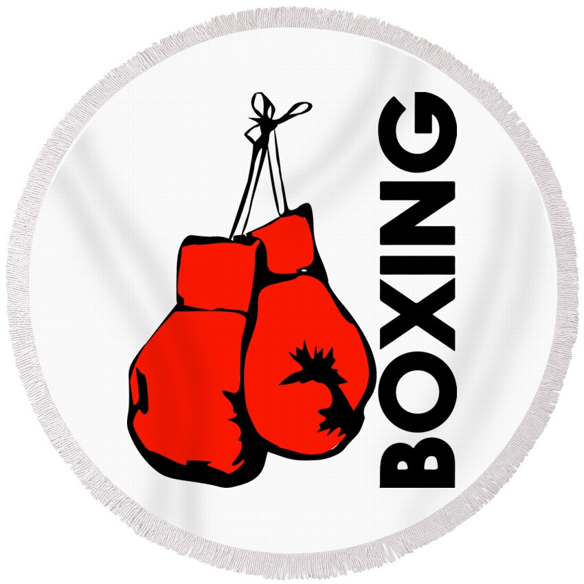 Boxing Lovers Round Beach Towel featuring the digital art Boxing Gloves TShirts Boxing Fan Shirts Boxing Coach Tee Boxer Shirt Boxer Gifts Boxing Lover Tshirt by Mounir Khalfouf