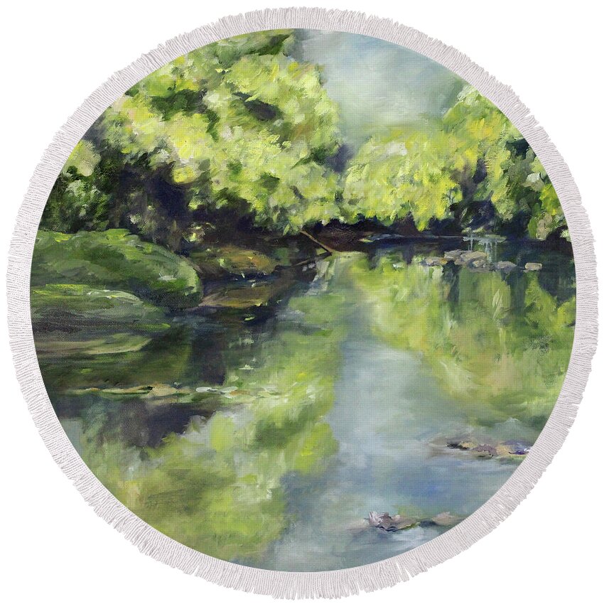 Impressionist Round Beach Towel featuring the painting Brandywine River by Laurie Rohner