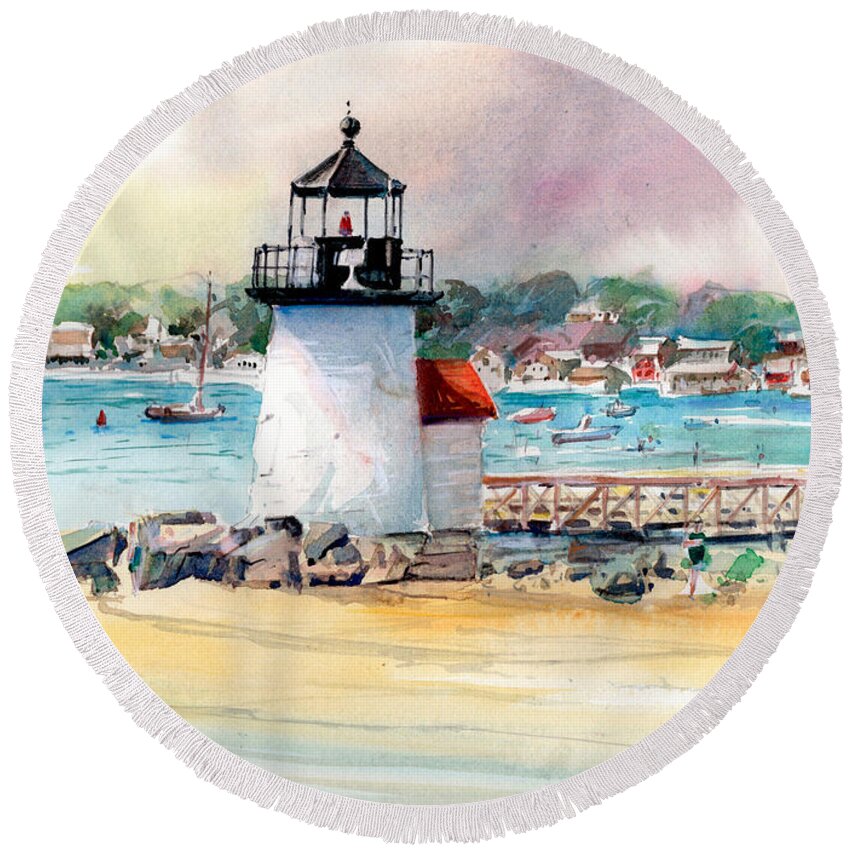 Nantucket Round Beach Towel featuring the painting Brant Point Light by P Anthony Visco