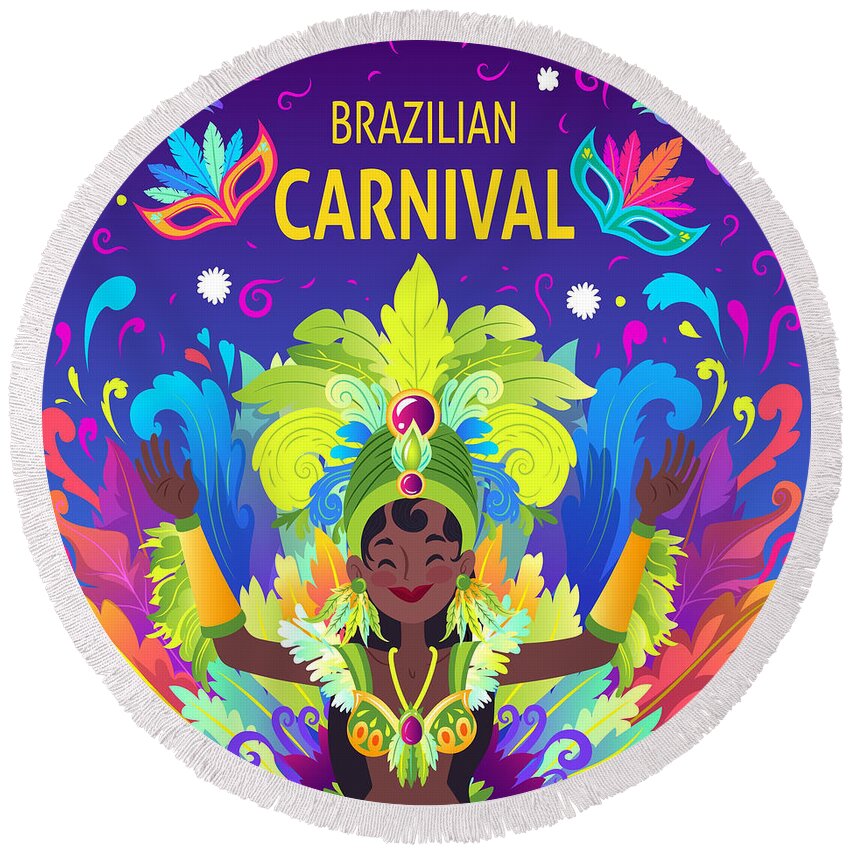 Carnival Round Beach Towel featuring the painting Brazilian Carnival 10 by Miki De Goodaboom