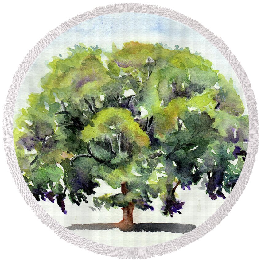 Tree Round Beach Towel featuring the painting Brazos Oak No 3 by Wendy Keeney-Kennicutt