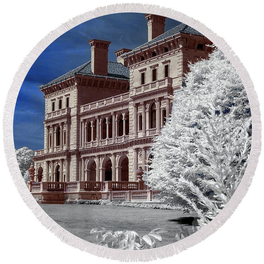 Infrared Round Beach Towel featuring the photograph Breakers Mansion in Newport by Anthony M Davis