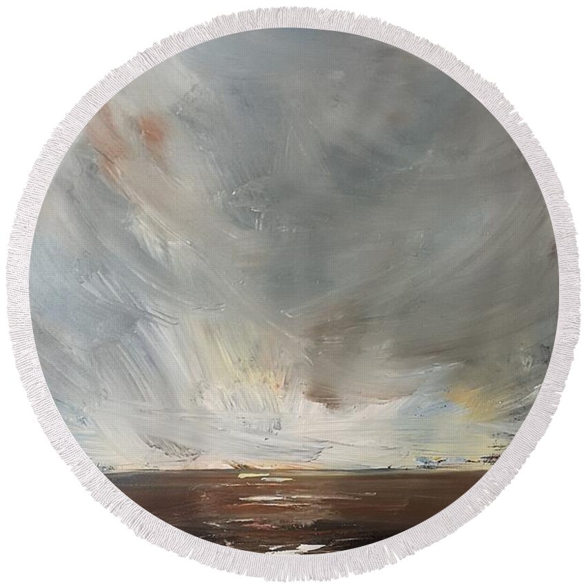Landscape Round Beach Towel featuring the painting Breaking Through by Sheila Romard