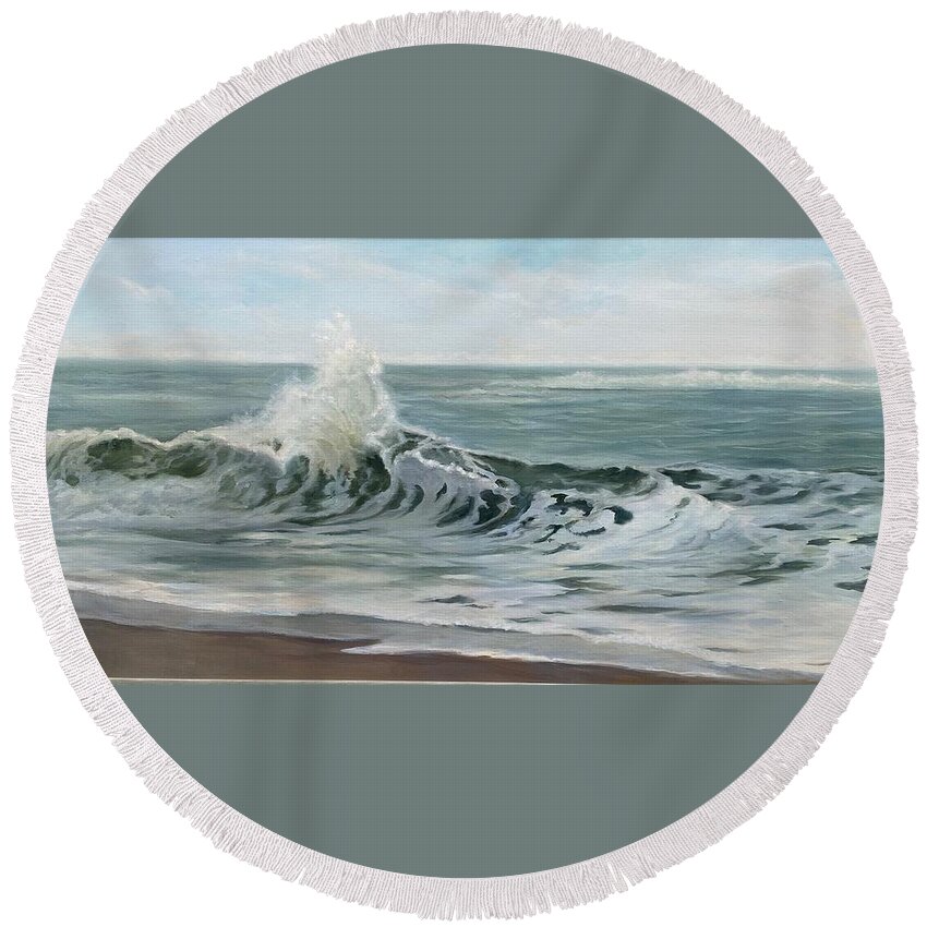 Ocean Round Beach Towel featuring the painting Breaking Wave by Judy Rixom