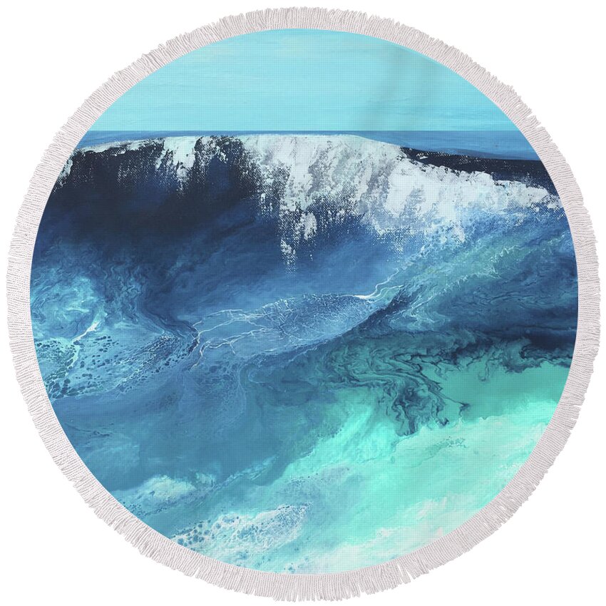 Breaking Round Beach Towel featuring the mixed media Breaking Wave by Linda Bailey