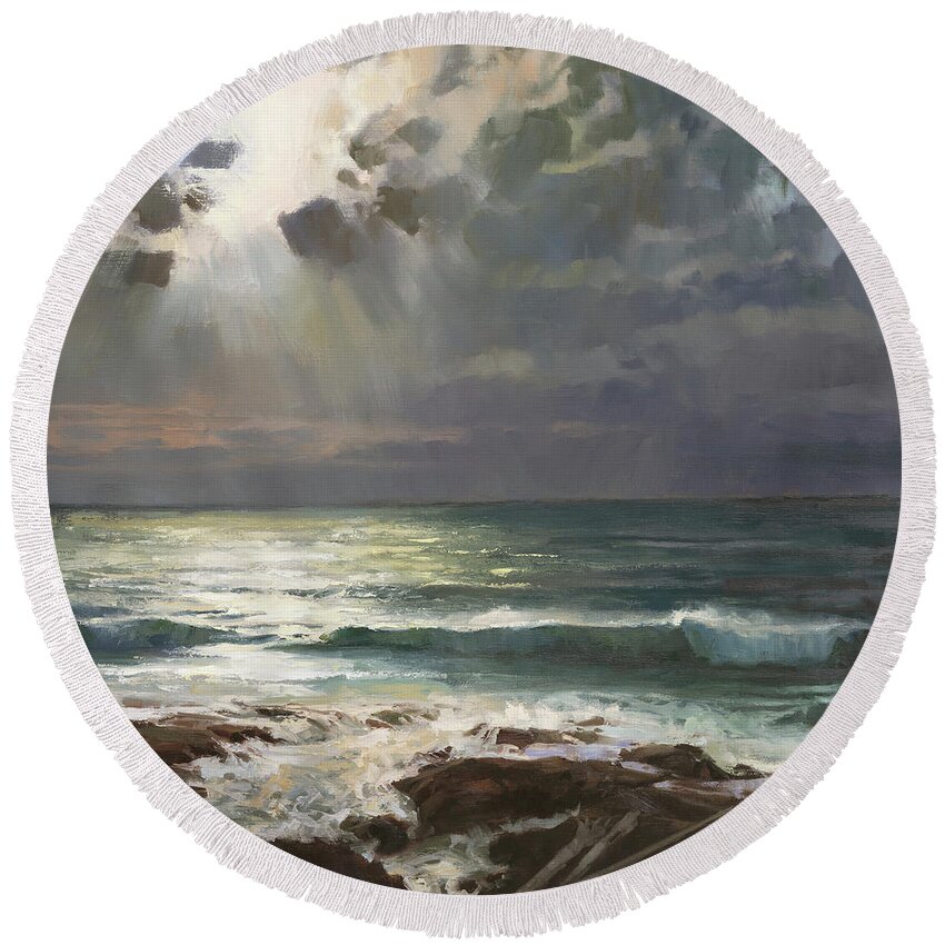 Ocean Round Beach Towel featuring the painting Breakthrough by Steve Henderson
