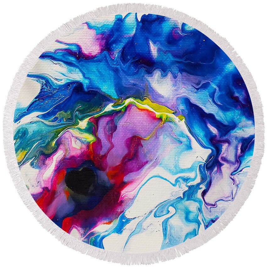Abstract Round Beach Towel featuring the painting Breathe by Christine Bolden