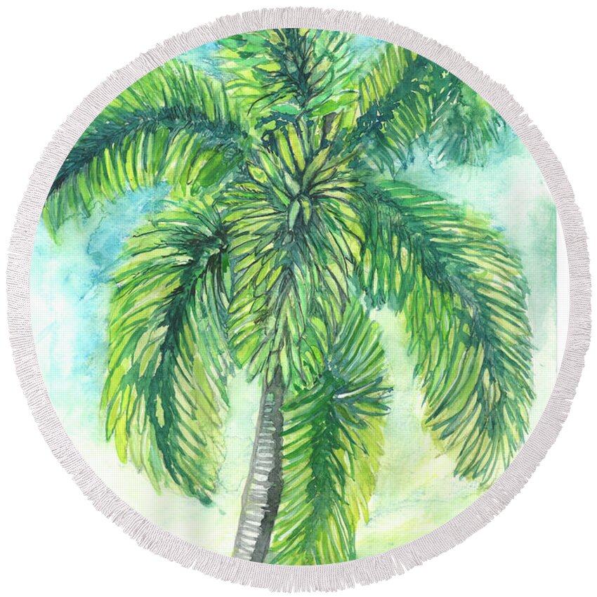 Palm Trees Round Beach Towel featuring the painting Breeze by Patricia Arroyo