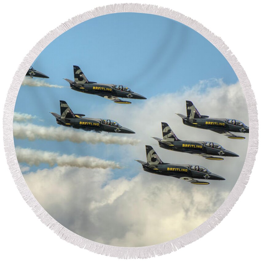 Airplane Round Beach Towel featuring the photograph Breitling Jets by Carolyn Hutchins