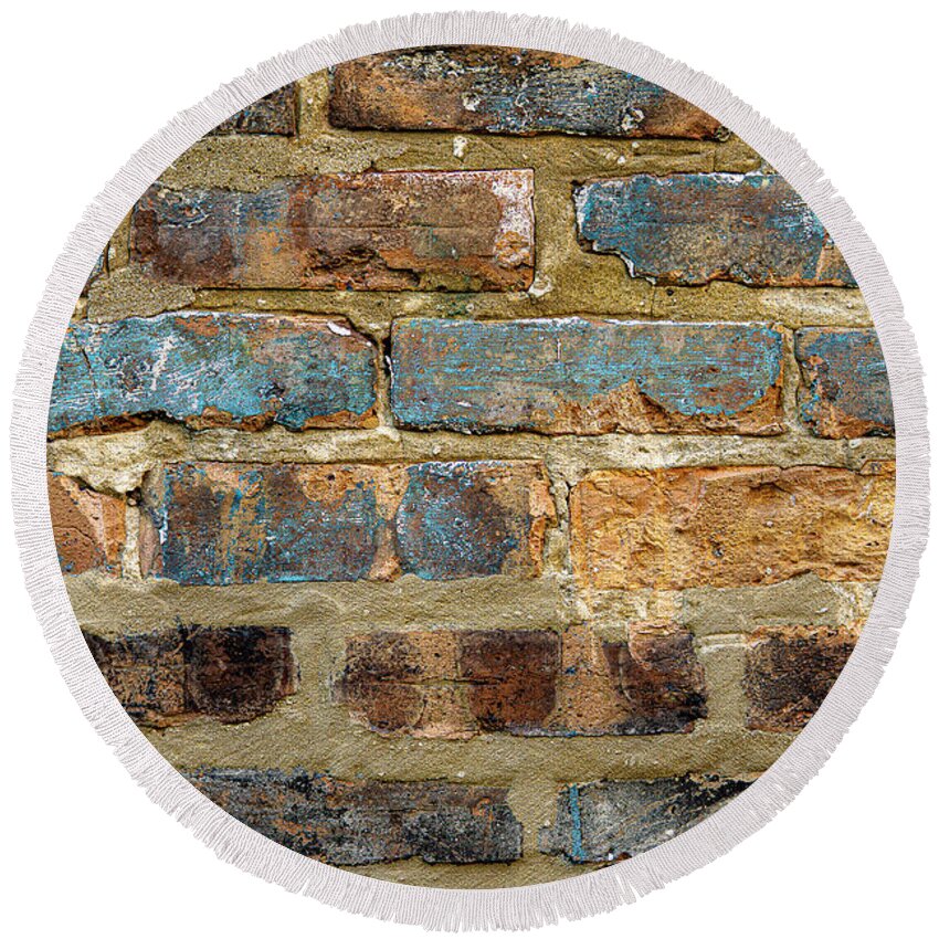 Brick Wall Round Beach Towel featuring the photograph Brick Wall in Ukrainian Village - Chicago, Illinois by David Morehead