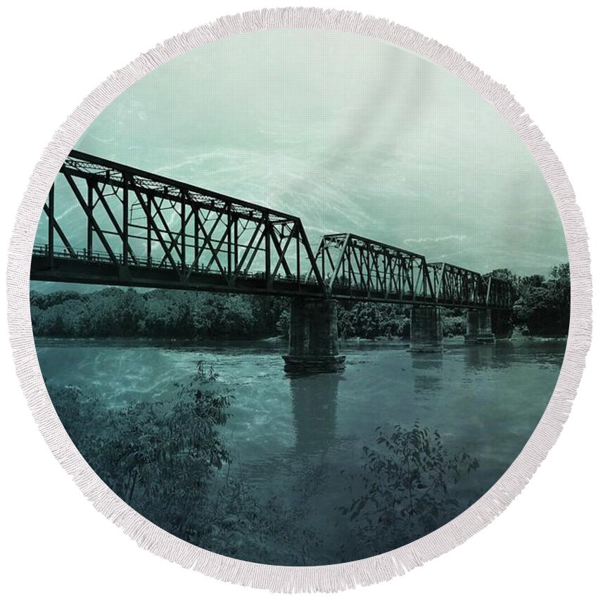 Historic Round Beach Towel featuring the photograph Bridge in Blue by Pam Rendall