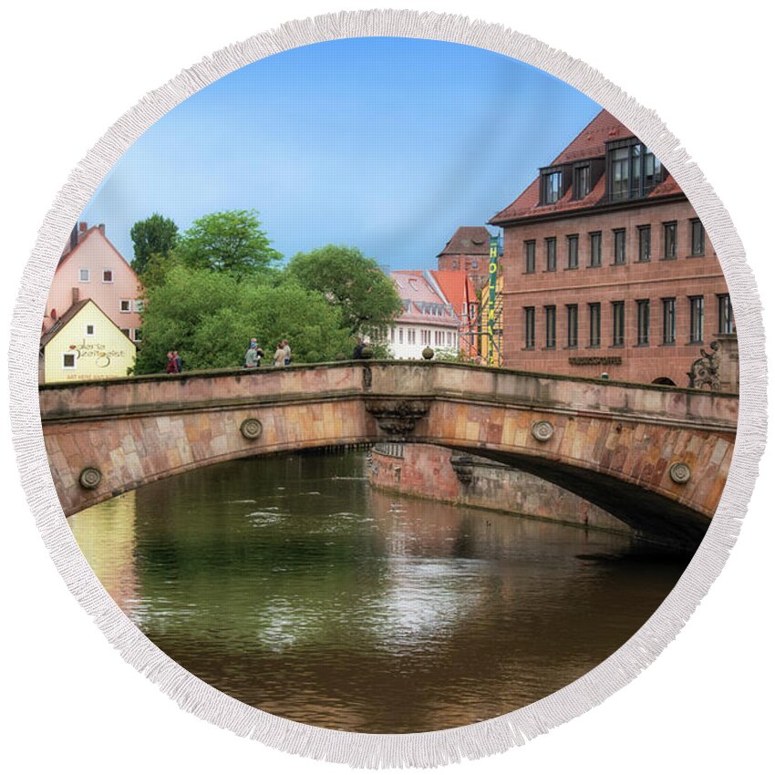 Germany Round Beach Towel featuring the photograph Bridge in Old Town Nuremberg, Germany by Matthew DeGrushe