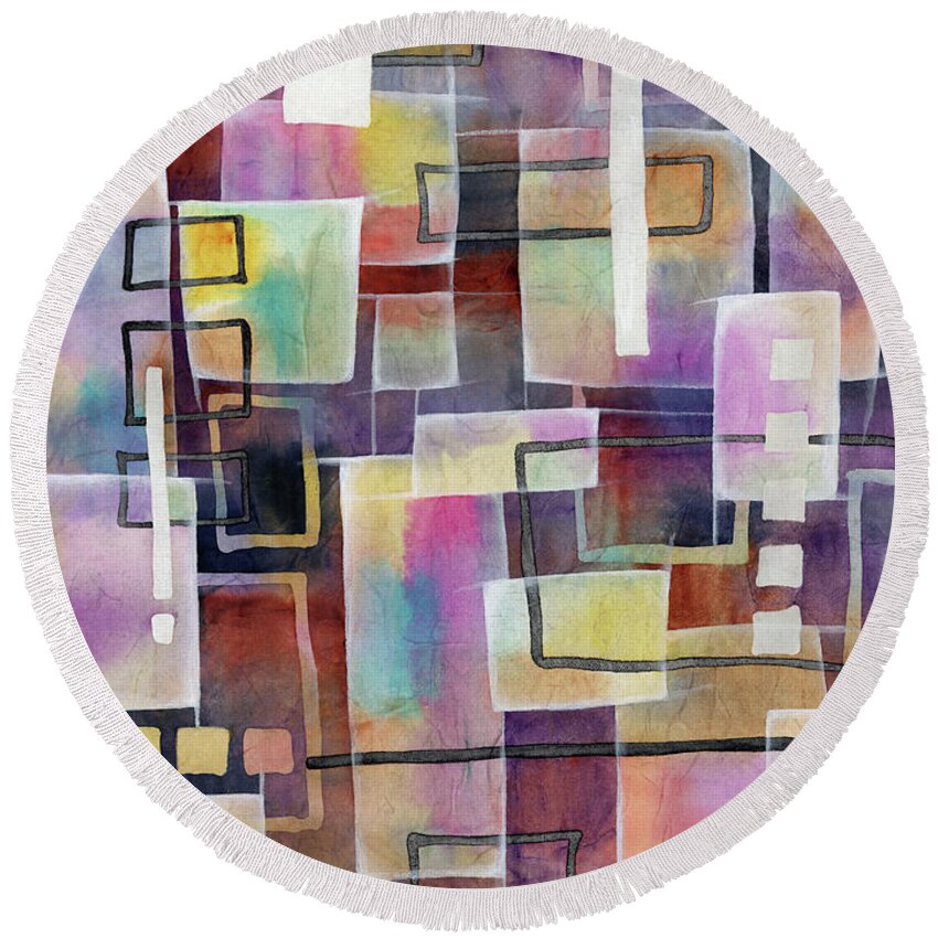 Abstract Round Beach Towel featuring the painting Bridging Gaps by Hailey E Herrera