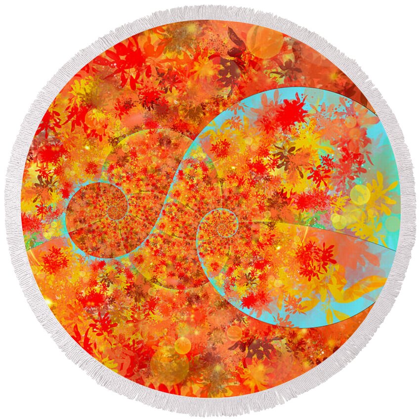 Bright Round Beach Towel featuring the digital art Bright Autumn Day Abstract Spiral 4 by Eileen Backman