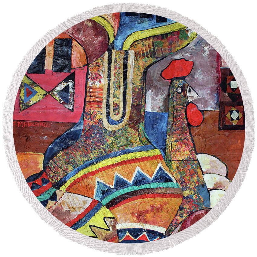  Round Beach Towel featuring the painting Bright Sunny Day by Speelman Mahlangu