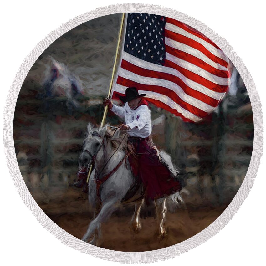Rodeo Round Beach Towel featuring the digital art Bring In Old Glory by Bruce Bonnett