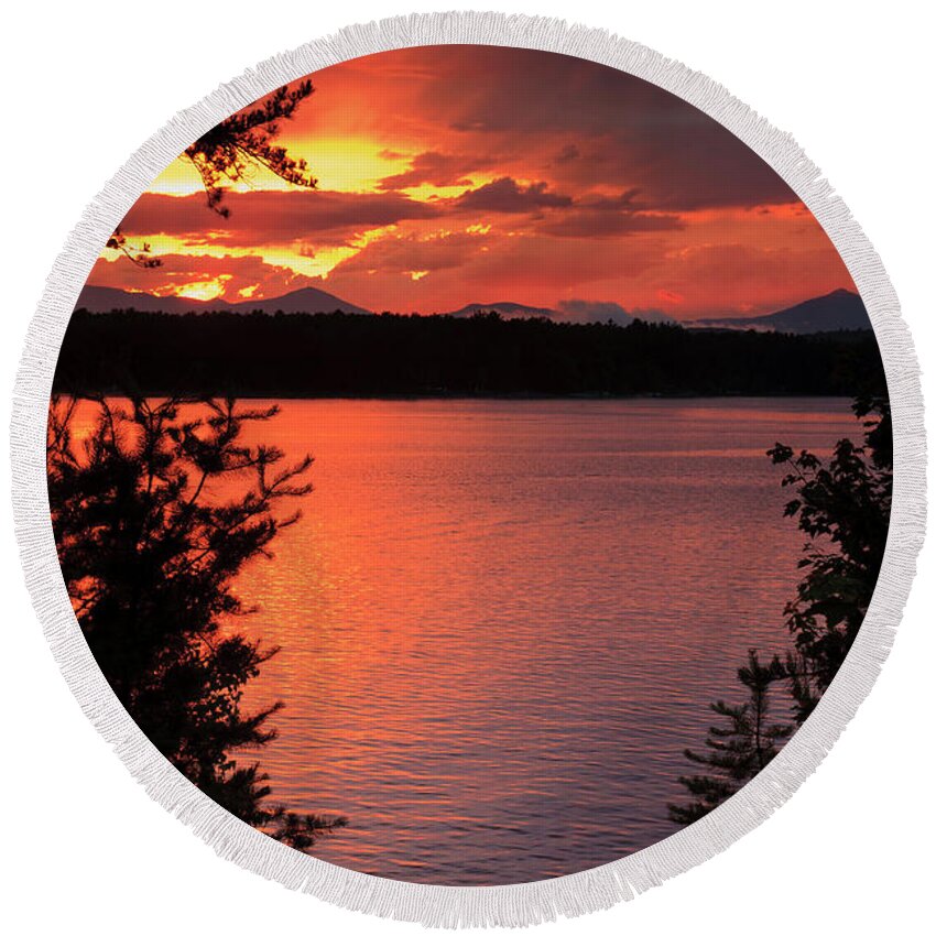 Nature Round Beach Towel featuring the photograph Broad Bay Sunset - Ossipee Lake, New Hampshire by John Rowe