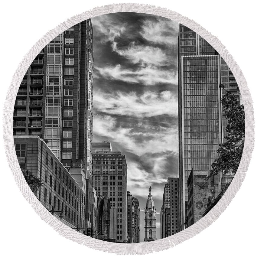 Broad Round Beach Towel featuring the photograph Broad Street with Arthaus - Philadelphia in Black and White by Bill Cannon
