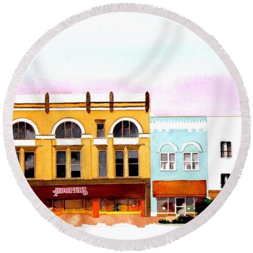 Architecture Round Beach Towel featuring the painting Broadway #2 by William Renzulli