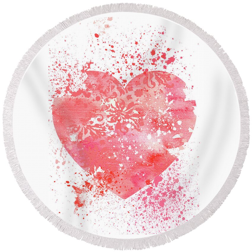 Heart Round Beach Towel featuring the mixed media Broken Heart by Moira Law